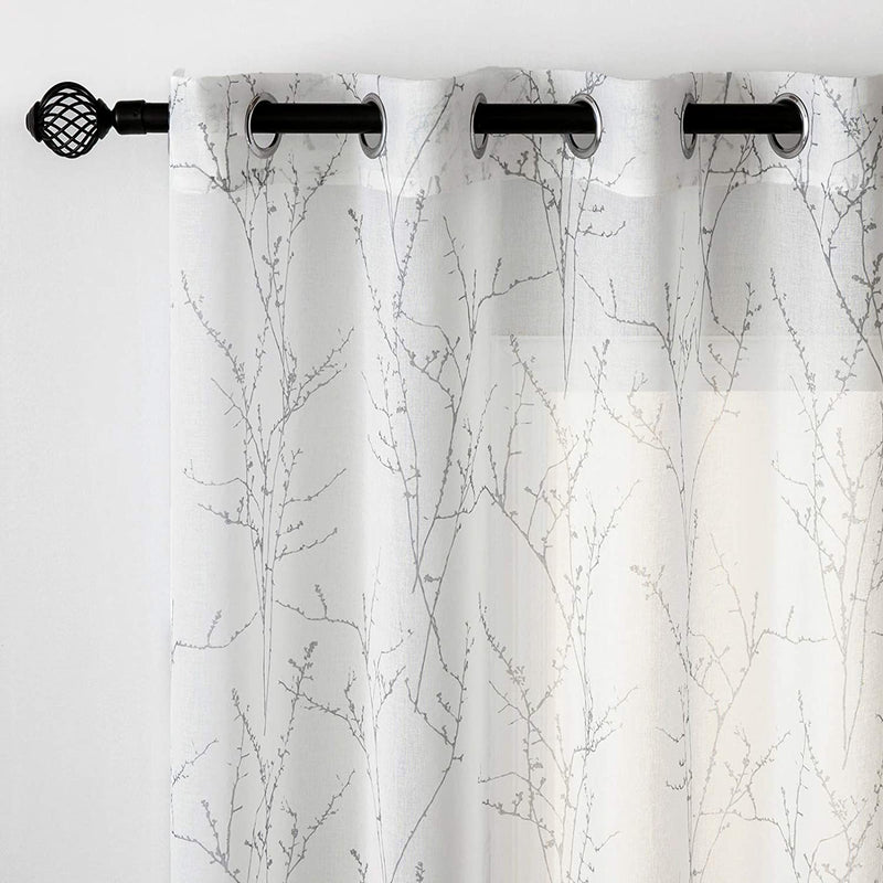 MIULEE Sheer Curtains 84 Inches Long Grommet Top Green Tree Branch White Curtain 2 Panels Window Curtains Tree Pattern for Living Room Home & Garden > Decor > Window Treatments > Curtains & Drapes MIULEE Grey 52"W*84"L 