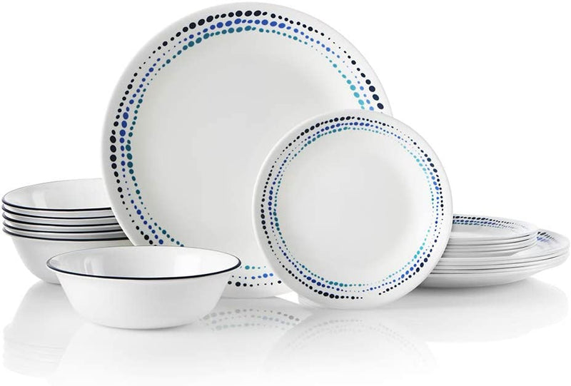 Corelle Vitrelle 18-Piece Service for 6 Dinnerware Set, Triple Layer Glass and Chip Resistant, Lightweight round Plates and Bowls Set, Winter Frost White