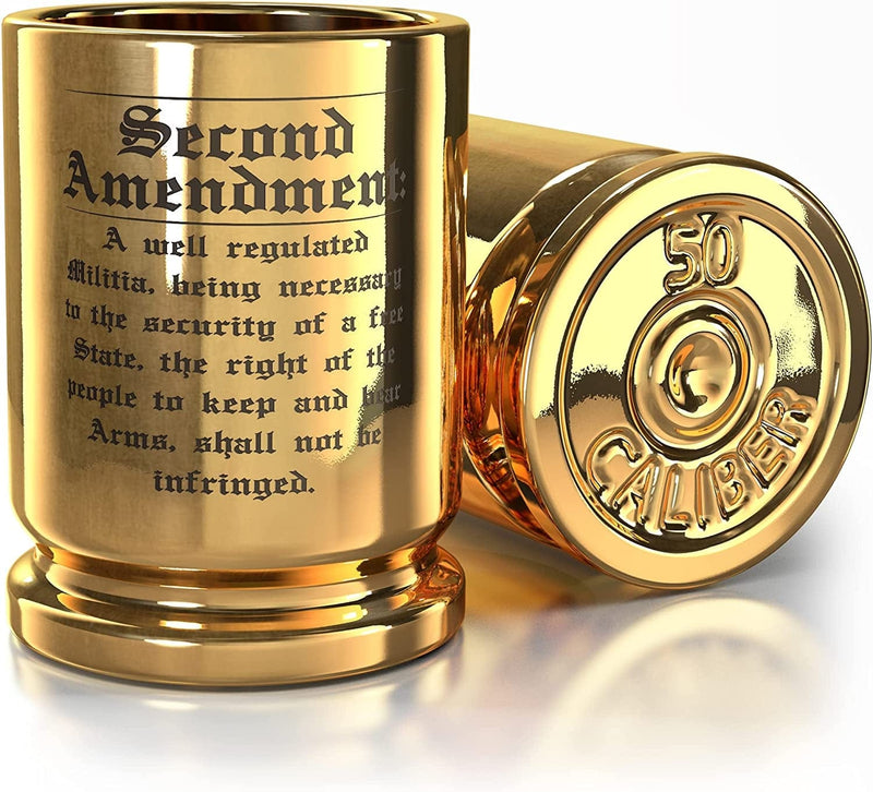 2A 50 Cal Brass Ceramic Shot Glasses - Set of 2 - Engraved 2A Home & Garden > Kitchen & Dining > Tableware > Drinkware Old Southern Brass   