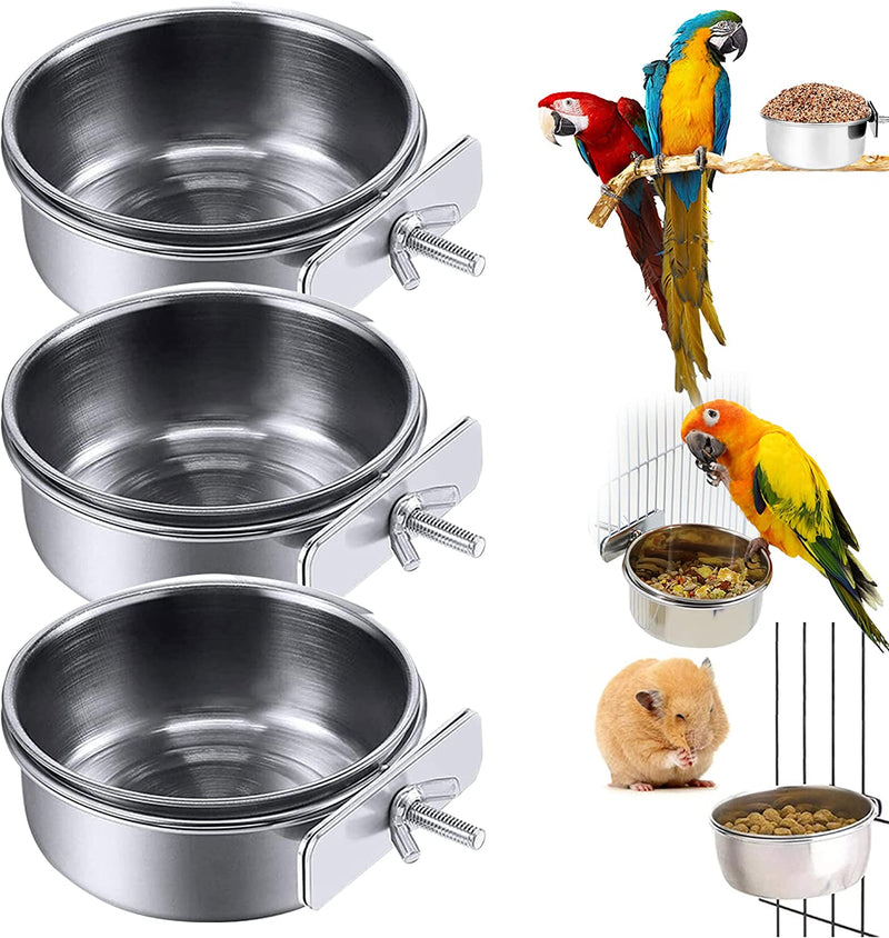 Dyaprigo 3 Pack Stainless Steel Bird Feeding Dish Cups, Pet Cage Seed Feeder, Parrot Food Water Bowls with Clamp for Small Animal, Parrot Cockatiel Conure Budgies Parakeet, 3.9 Inch Animals & Pet Supplies > Pet Supplies > Bird Supplies > Bird Cage Accessories > Bird Cage Food & Water Dishes DYaprigo   