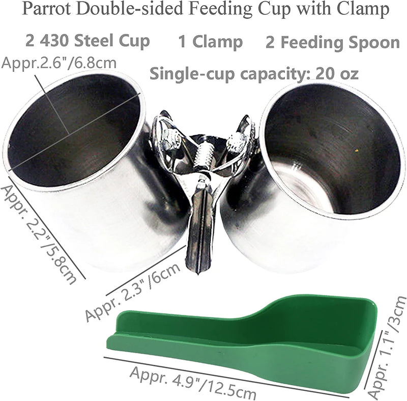 Fuongee Parrot Feeding Cups Bird Feeding Double-Sided Cup with Clamp Holder Fit for Bird Wooden Perch Animals & Pet Supplies > Pet Supplies > Bird Supplies > Bird Cage Accessories > Bird Cage Food & Water Dishes Fuongee   