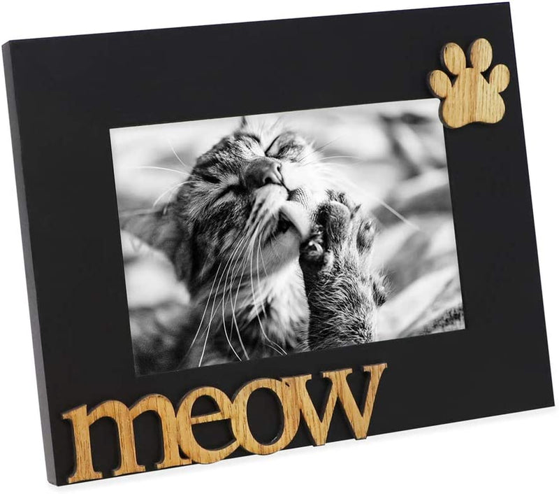 Isaac Jacobs White Wood Sentiments Cat “Meow” Picture Frame, 4X6 Inch, Photo Gift for Pet Cat, Kitten, Display on Tabletop, Desk (White, 4X6) Home & Garden > Decor > Picture Frames Isaac Jacobs International Black 4x6 
