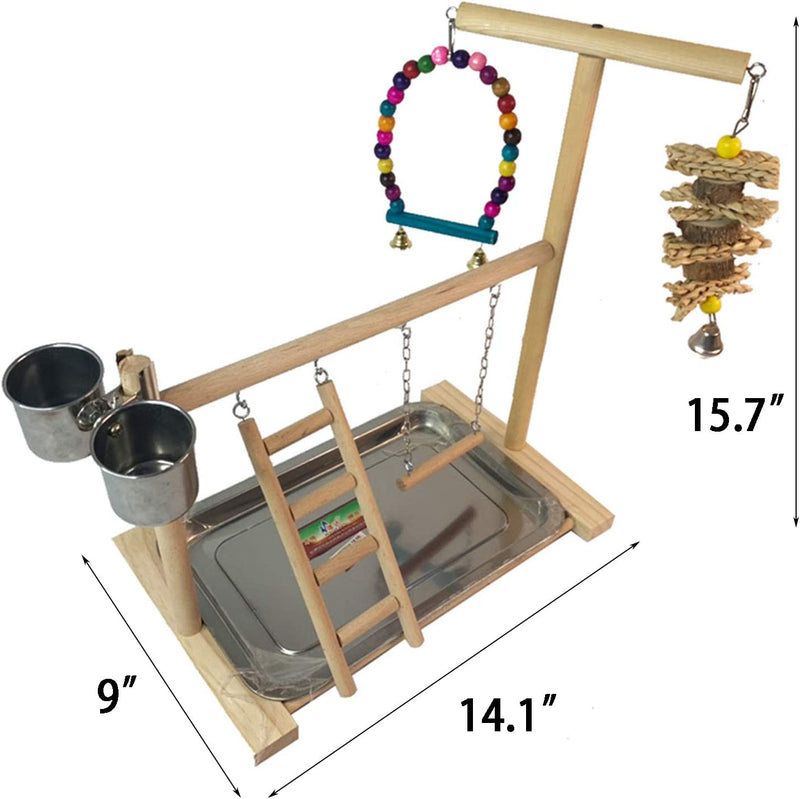 Hamiledyi Bird Playground Parrots Play Stand Wooden Parrot Perch Gym Playpen Parakeet Ladders Exercise with Feeder Cups for Cockatoo Parakeet Conure Cockatiel Cage Accessories Toy Animals & Pet Supplies > Pet Supplies > Bird Supplies Hamiledyi   
