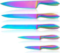 Kitchen Knife Set 5 Piece WELLSTAR, Razor Sharp German Stainless Steel Blade and Comfortable Handle with Rainbow Titanium Coated, Chef Carving Bread Utility Paring for Cutting and Peeling, Gift Box