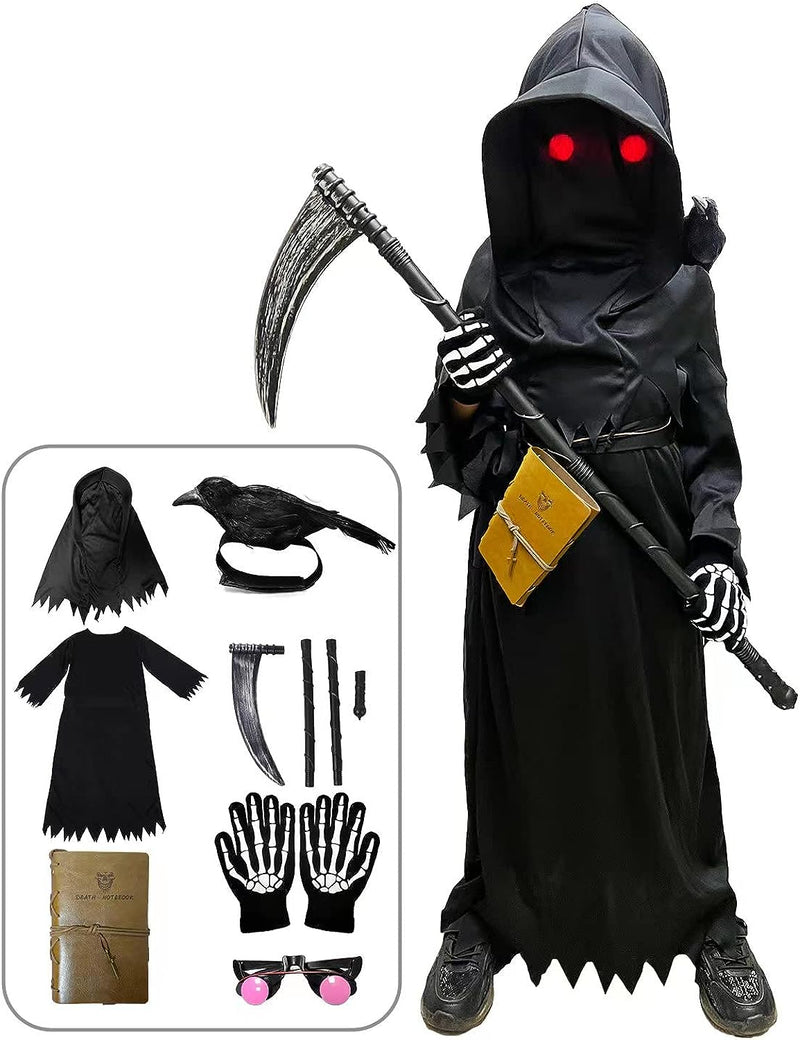 Longpo Halloween Costumes for Boys Grim Reaper Costume Kids Set Scary Ghost Cosplay Outfit Halloween Party Favors Gifts  longpo   
