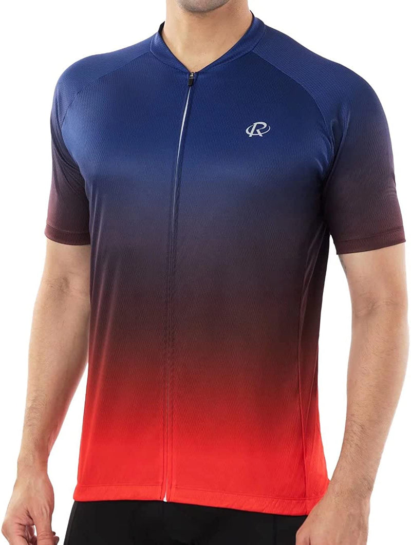 ROTTO Mens Cycling Jersey Short Sleeve Bike Shirt Gradient Color Pro Series with Zipped Rear Pocket Sporting Goods > Outdoor Recreation > Cycling > Cycling Apparel & Accessories ROTTO 08 Navy-red Medium 