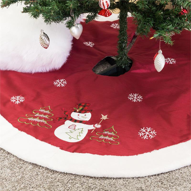Homey Cozy 56" Embroidered Velvet Christmas Tree Skirt with Snowman in Red/White Home & Garden > Decor > Seasonal & Holiday Decorations > Christmas Tree Skirts Homey Cozy   