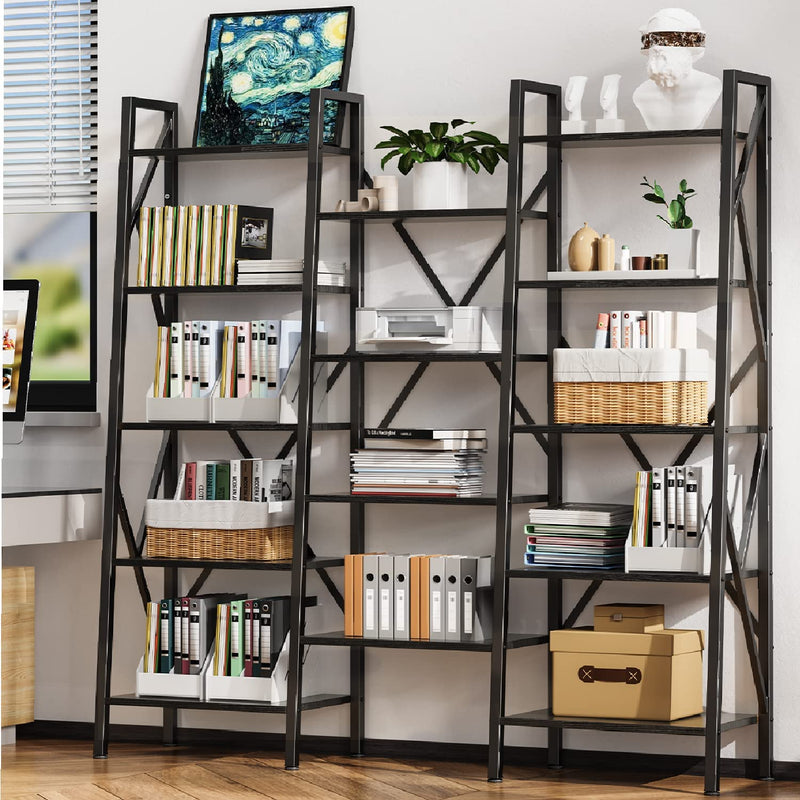 Gizoon Modern Triple Wide 5-Tier Industrial Bookshelf with Storage for Home, Large Etagere Open Display Shelves for Living Room Bedroom Office-Black Home & Garden > Household Supplies > Storage & Organization Gizoon   