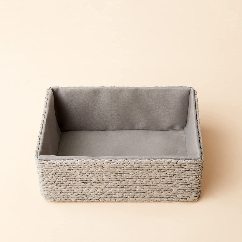 LA JOLIE MUSE Storage Baskets Set 4 - Stackable Woven Basket Paper Rope Bin, Storage Boxes for Makeup Closet Bathroom Bedroom (Gray)
