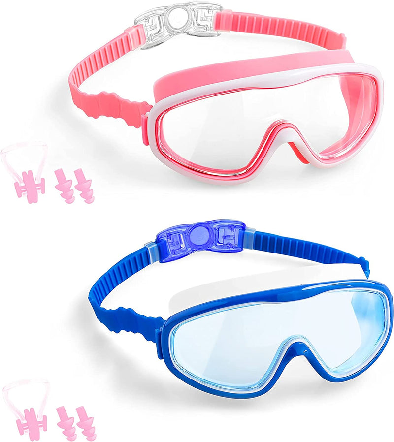 Elimoons Kids Goggles for Swimming Age 3-15,Kids Swim Goggles with Nose Cover No Leaking Anti-Fog Waterproof(2Pack) Sporting Goods > Outdoor Recreation > Boating & Water Sports > Swimming > Swim Goggles & Masks Elimoons Blue+pink  