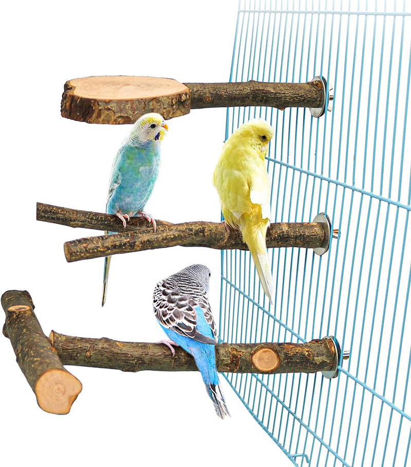 3 Pack Apple Wood Bird Perch for Cage, Natural Wooden Parrot Perch Stand Platform Exercise Climbing Paw Grinding Toy Playground Accessories for Parakeet, Conure, Cockatiel, Budgie, Lovebirds (H02)