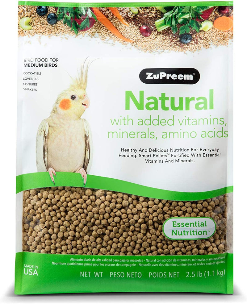 Zupreem Natural Pellets Bird Food for Medium Birds, 2.5 Lb (Pack of 2) - Daily Nutrition, Made in USA for Cockatiels, Quakers, Lovebirds, Small Conures Animals & Pet Supplies > Pet Supplies > Bird Supplies > Bird Food ZuPreem Natural 2.5 Pound (Pack of 2) 