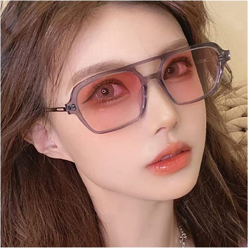 PJRYC Retro Double Bridges Women Sunglasses Pink Gradient Eyewear Trending Hollow Leopard Blue Sun Glasses Men Shades (Frame Color : A, Lenses Color : Transparent Gray) Sporting Goods > Outdoor Recreation > Cycling > Cycling Apparel & Accessories PJRYC   