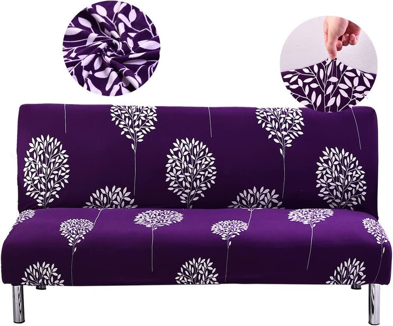 Retractable Sofa Cover, Black Armless Sofa Bed Cover with 92% Polyester, Lightweight Foldable Couch Sofa Bed Futon Cover for Home Decor Home & Garden > Decor > Chair & Sofa Cushions SMMUSEN Purple  