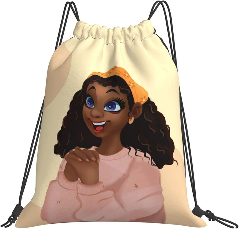 Fzryhaika African American Black Girl Print Drawstring Backpack Bag, Sports Gym Bag Sackpack String Bag for Girls Home & Garden > Household Supplies > Storage & Organization Fzryhaika Db-10  