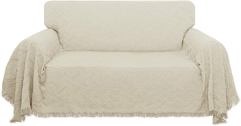 Easy-Going Geometrical Jacquard Sofa Cover, Couch Covers for Armchair Couch, L Shape Sectional Covers for Dogs, Washable Luxury Bed Blanket, Furniture Protector for Pets,Kids(71X 102 Inch,Ivory) Home & Garden > Decor > Chair & Sofa Cushions Easy-Going Ivory Medium 