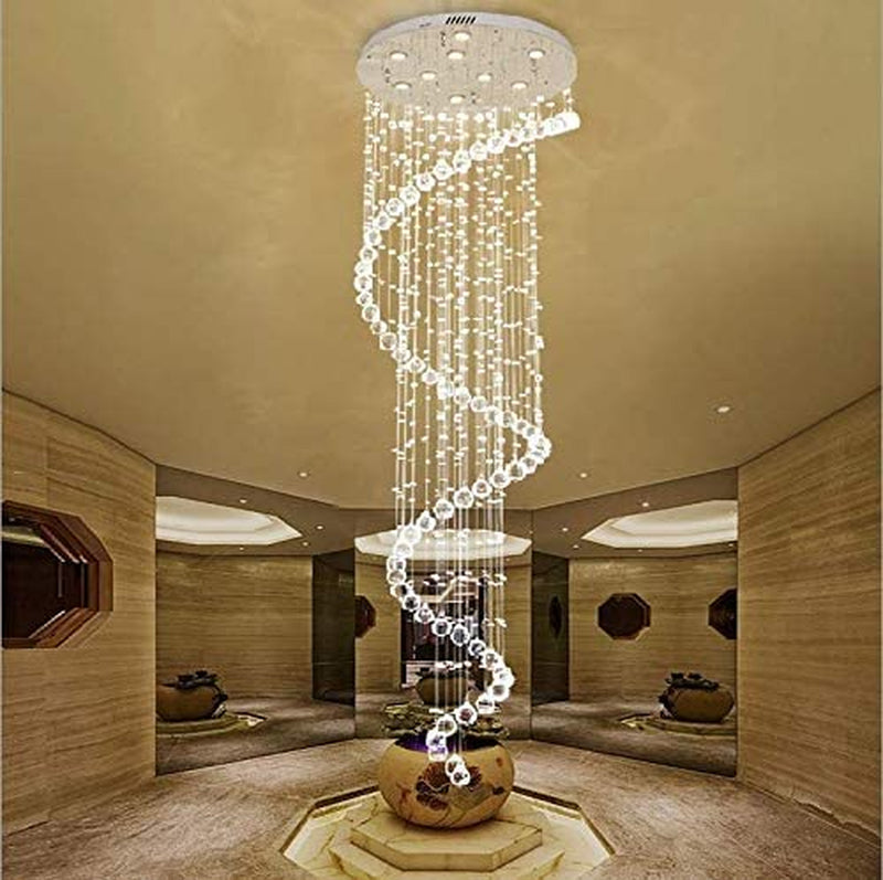 Siljoy Modern Spiral Crystal Chandelier Large Luxury Rain Drop Flush Mount Ceiling Light for Foyer Staircase Entryway D 32" X H 86.6"