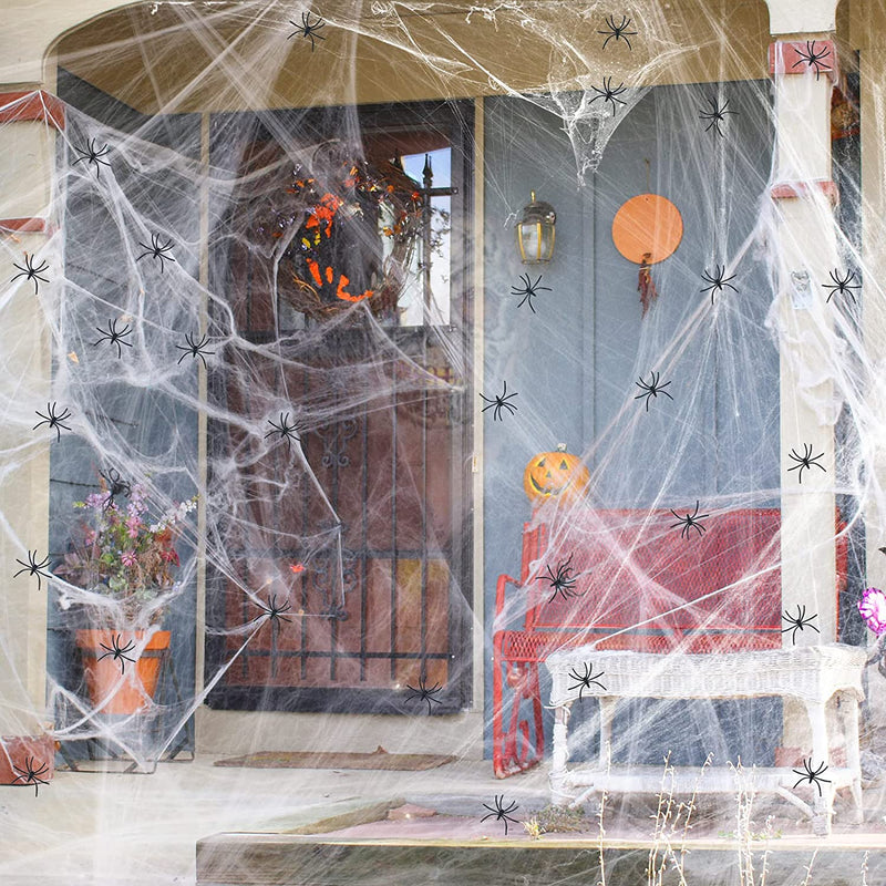 900 Sqft Spider Webs Halloween Decorations Bonus with 30 Fake Spiders, Super Stretch Cobwebs for Halloween Indoor and Outdoor Party Supplies  Zpisf   
