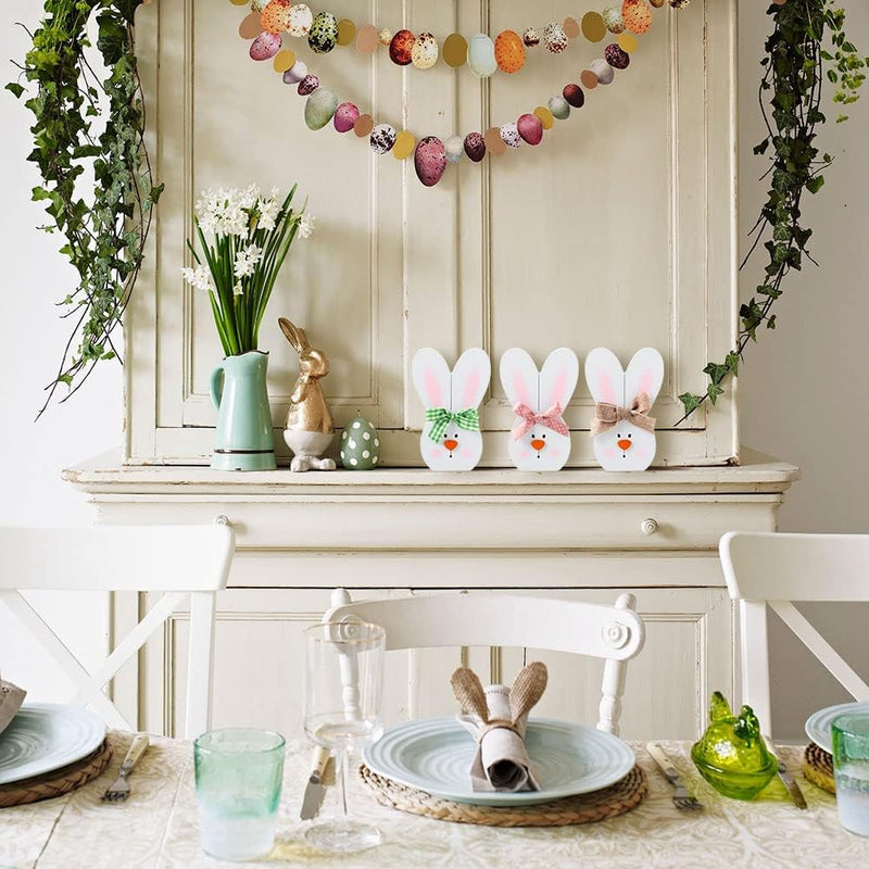 Easter Decorations for the Home, Hogardeck 3 Pcs Easter Bunny Table Decor, Wood Sign Rabbit Block Set with Plaid Dot Burlap Bow Wooden Signs Table Centerpiece Farmhouse Decor for Party Fireplace Tiered Tray Tabletop Home & Garden > Decor > Seasonal & Holiday Decorations hogardeck   