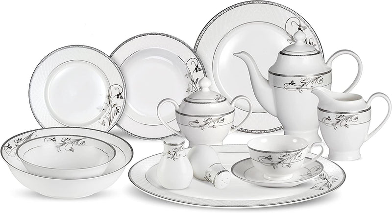 Lorenzo 57 Piece Elegant Bone China Service for 8 Viola Dinnerware Sets, Silver Home & Garden > Kitchen & Dining > Tableware > Dinnerware LORENZO   