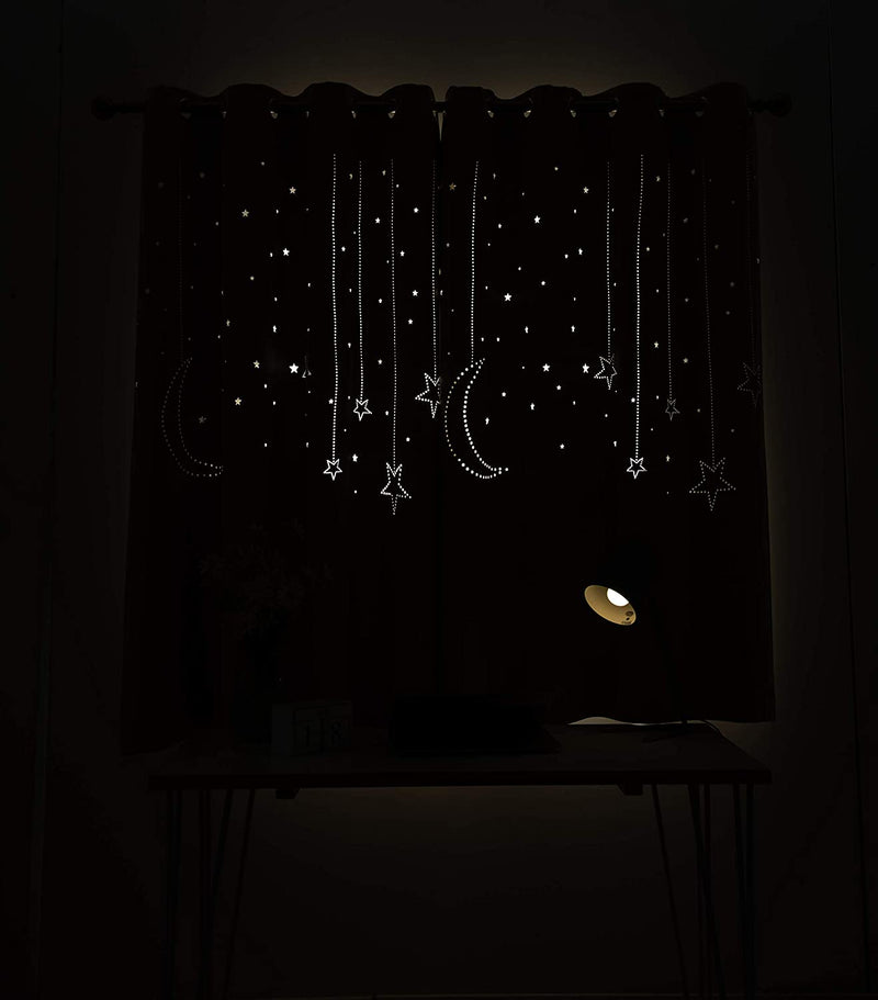 MANGATA CASA Kids Blackout Curtains with Moon & Star for Bedroom-Cutout Galaxy Window Curtains & Drapes with Grommet for Nursery Living Room-Baby Curtains 63 Inch Length 2 Panels(Beige 52X63In) Home & Garden > Decor > Window Treatments > Curtains & Drapes MANGATA CASA   