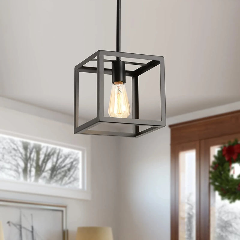 Frank S.Burton Farmhouse Chandeliers Rectangle Black 6 Light Dining Room Lighting Fixtures Hanging Pendant Lights Kitchen Island Lighting Contemporary Ceiling Light with Adjustable Rods Home & Garden > Lighting > Lighting Fixtures Frank S.Burton 1-light  