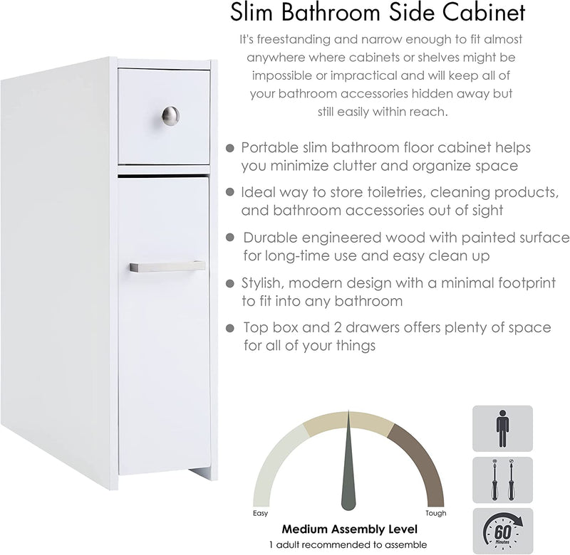 Spirich Home Slim Bathroom Storage Cabinet, Free Standing Toilet Paper Holder, Bathroom Cabinet Slide Out Drawer Storage, White
