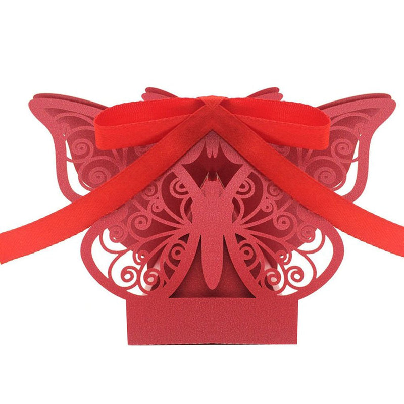 New 50Pcs Laser Cut Big Butterfly Wedding Favor Box Candy Box Gift Box Wedding Favors Event Party Supplies Wedding Decoration (Red) Arts & Entertainment > Party & Celebration > Party Supplies Barka Ave Red  