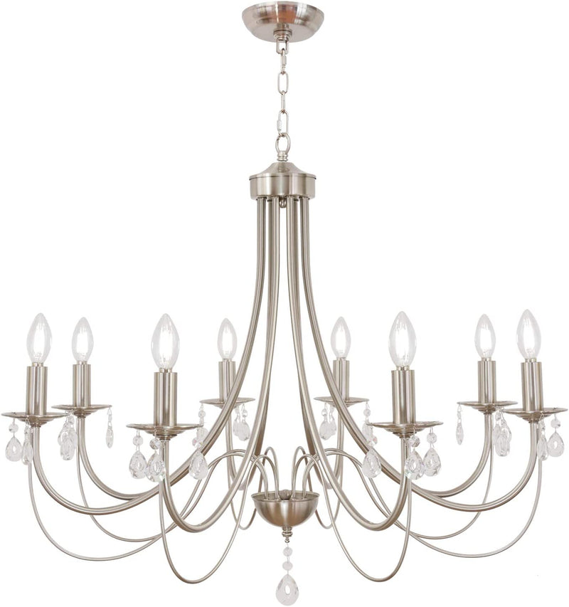 Lucidce Crystal Chandeliers 6 Lights Brushed Nickel Modern Farmhouse Pendant Lighting Fixtures Luxury Ceiling Hanging Lights for Dining Room Living Room Home & Garden > Lighting > Lighting Fixtures > Chandeliers Lucidce Lighting Brushed Nickel 8-Light 