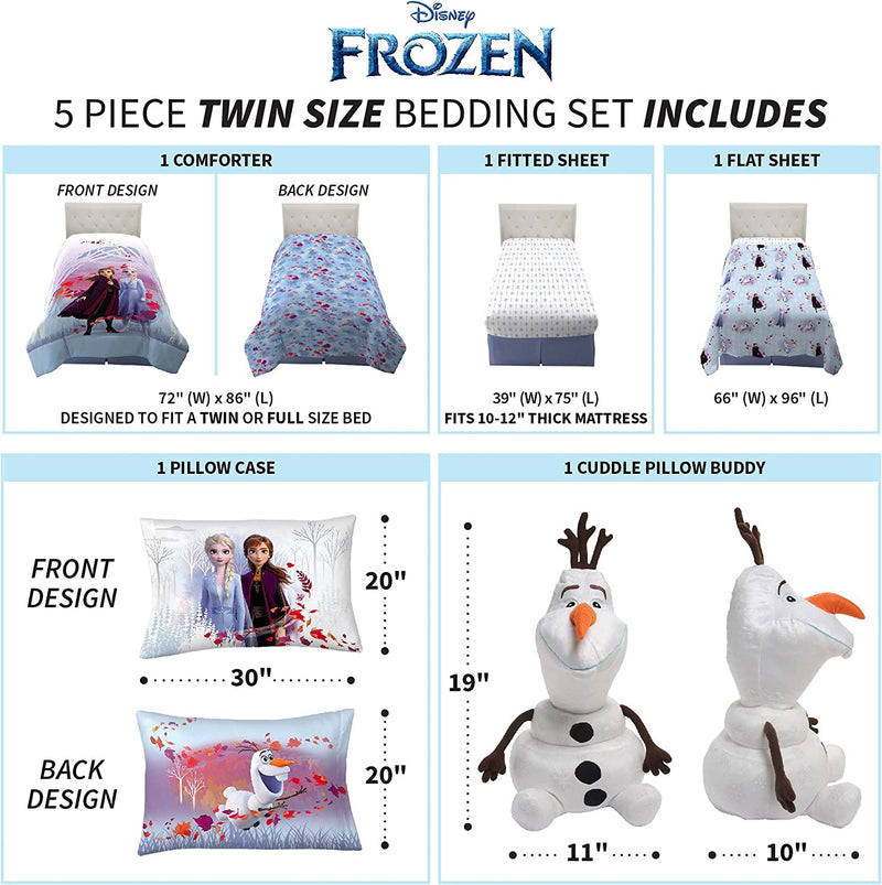 Franco Kids Bedding Comforter with Sheets and Cuddle Pillow Bedroom Set, (5 Piece) Twin Size, Disney Frozen 2 Home & Garden > Linens & Bedding > Bedding Franco   