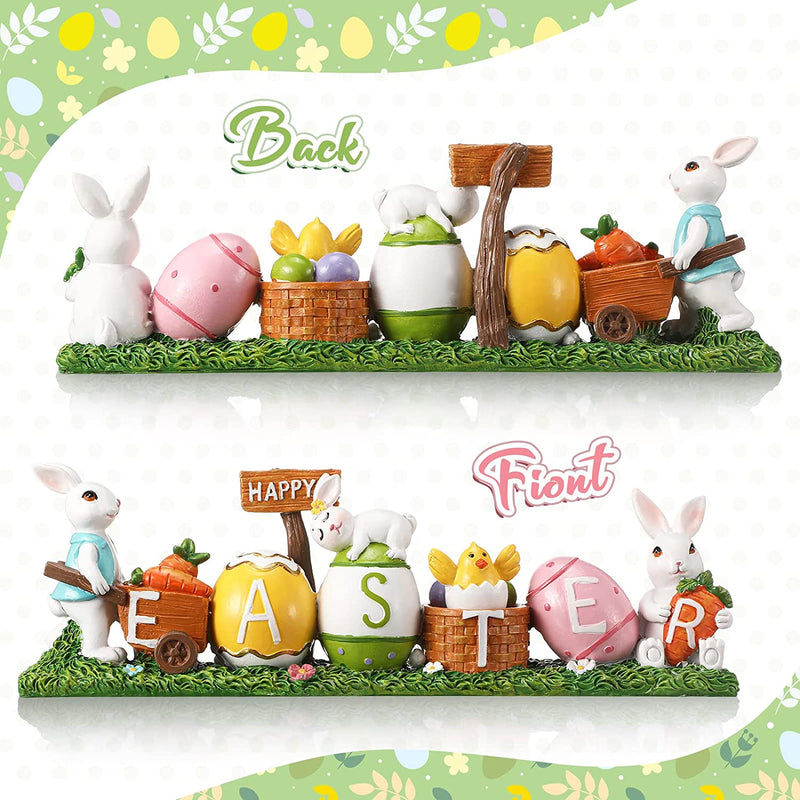 Fumete Happy Easter Decorations Resin Bunny Decorations Easter Table Decorations Spring Bunny Figurines Home Decor with Colorful Eggs and Carrots for Household and Office Table Decoration Home & Garden > Decor > Seasonal & Holiday Decorations Fumete   