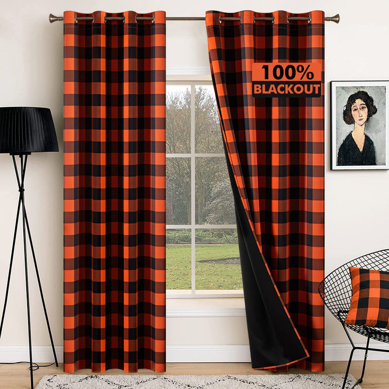 MIULEE Buffalo Plaid Curtains for Farmhouse Bedroom, Blackout Window Drapes with Grommets for Living Room Darkening Light Blocking and Thermal Insulated Set of 2 Panels, W 52" X L 84" Navy and White Home & Garden > Decor > Window Treatments > Curtains & Drapes MIULEE Orange and Black W 52"x L 84" 