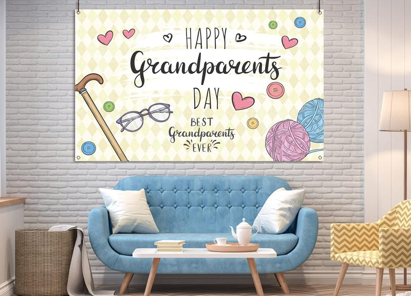 Nepnuser Happy Grandparents Day Photo Booth Backdrop School Event Retirement Love Grandparents Party Decorations Grandpa Grandma Holiday Photo Wall Decor (5.9×3.6Ft)  Nepnuser   