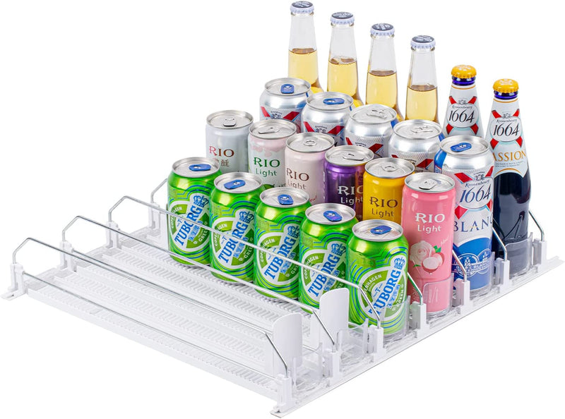 Rula Drink Organizer for Fridge, Self-Pushing Soda Can Organizer for Refrigerator, Width Ajustable Beverage Pusher Glide, Beer Pop Can Water Bottle Storage for Pantry, Kitchen-Black, 5 Row Home & Garden > Decor > Decorative Jars RULA White 18.9in-6 