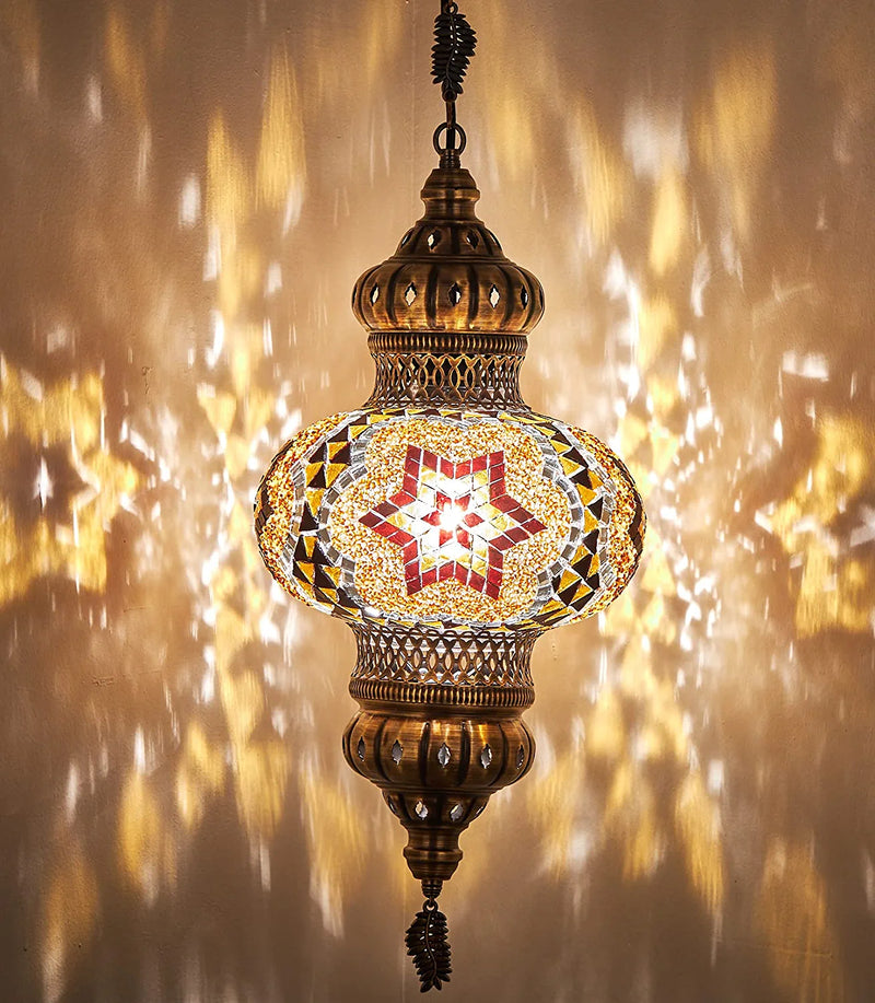 (8 Colors) DEMMEX - Wall Plugin XL Light - Turkish Moroccan Mosaic PLUGIN Ceiling Hanging Tiffany Pendant Light Fixture Lamp with 15'Feet Chain & Cord & US Plug - NO HARDWIRING (Lilac Fun)