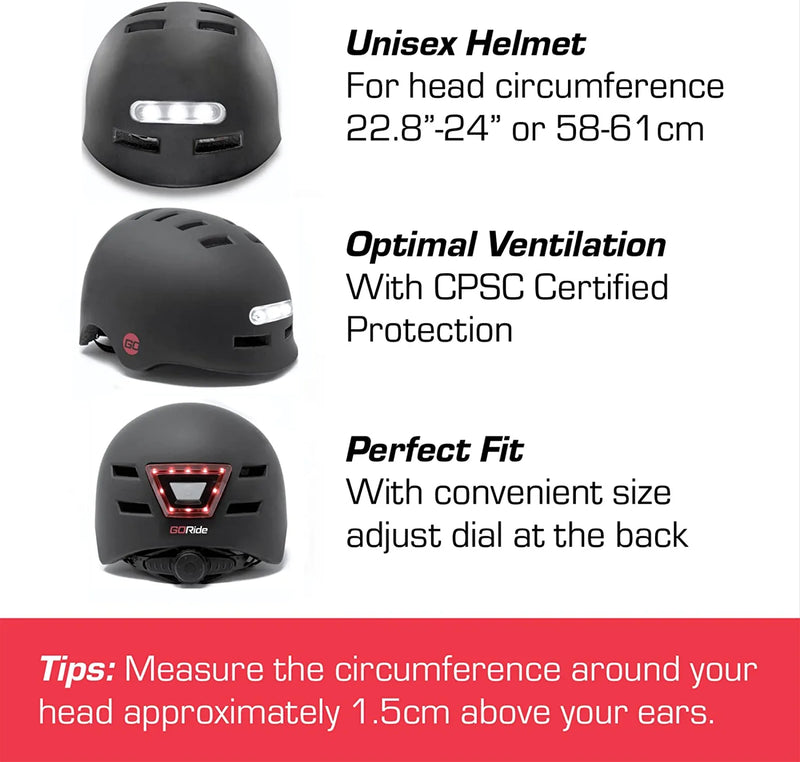 Goride Bike Helmet - Rechargeable Front,Back LED Helmet Light - CPSC Certified Bicycle Helmet - Bike Helmets for Adults with Adjustable Strap - Bright Lights Get Noticed Sporting Goods > Outdoor Recreation > Cycling > Cycling Apparel & Accessories > Bicycle Helmets Go   