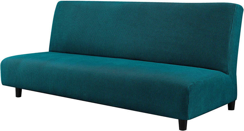 CHUN YI Stretch Armless Sofa Slipcover Elastic Fitted Full Folding Futon Cover without Armrests with Elastic Bottom for Kids, Removable Machine Washable Furniture Sofa for Futon Couch (Sand) Home & Garden > Decor > Chair & Sofa Cushions CHUN YI Teal  