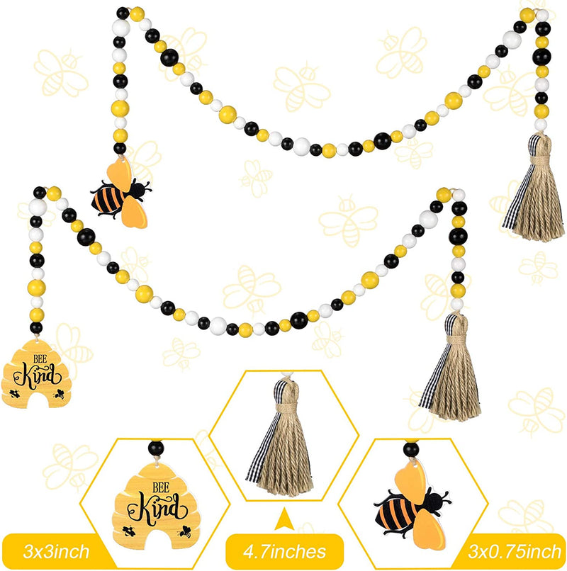 Jetec 2 Pieces Bee Wood Bead Garland with Tassels, Honeycomb Wood Bead Spring Summer Wooden Bead Garland Rustic Farmhouse Home Decorations for Tiered Tray Shelf Displays Home & Garden > Decor > Seasonal & Holiday Decorations Jetec   