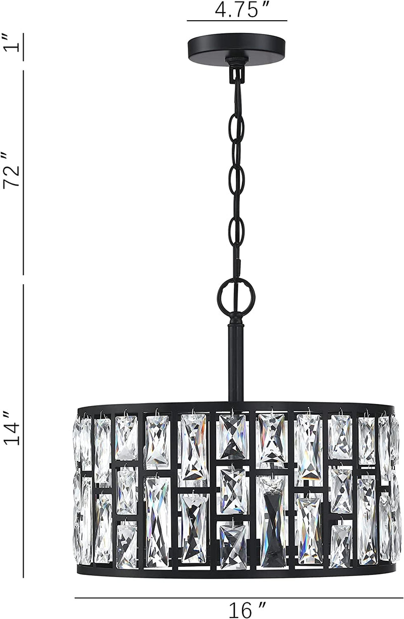 Farmhouse Crystal Convertible Chandelier and Semi Flush Mount Lighting Black Cylinder Drum Shade Pendant for Kitchen Island Dining Room Bedroom Hallway Home & Garden > Lighting > Lighting Fixtures > Chandeliers MEXO   
