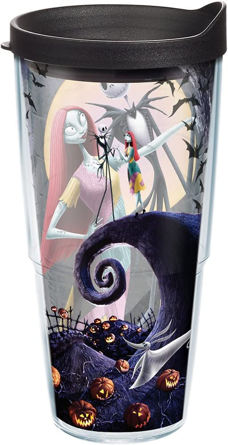 Tervis Tumbler with Lid, Jack Skellington and Sally Welcome the Holidays in This Disney a Nightmare before Christmas Design That Keeps Your Drinks from Going All Oogie Boogie. , Black
