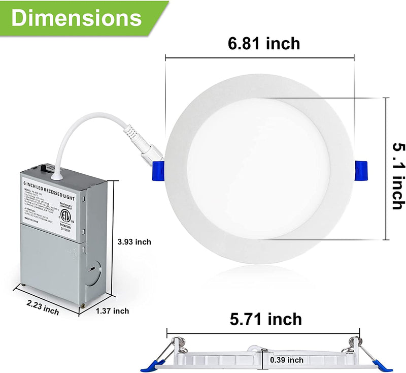12 Pack 6 Inch 5CCT Ultra-Thin LED Recessed Ceiling Light with Junction Box, 2700K/3000K/3500K/4000K/5000K Selectable, 14W=100W, 1200Lm High Brightness, Dimmable Can-Killer Recessed Lights, ETL Listed Home & Garden > Lighting > Flood & Spot Lights hykolity   