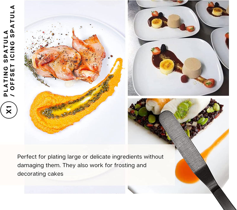 DOJA Barcelona | Chef Plating Tools Culinary Set | BLACK | 7 Professional Cooking Utensils | 3 Kitchen Tweezers Drawing Pencil Spoon Fish Tongs Spatula Slotted Spoon | Modernist Cuisine Food Art Home & Garden > Kitchen & Dining > Kitchen Tools & Utensils DOJA Barcelona   