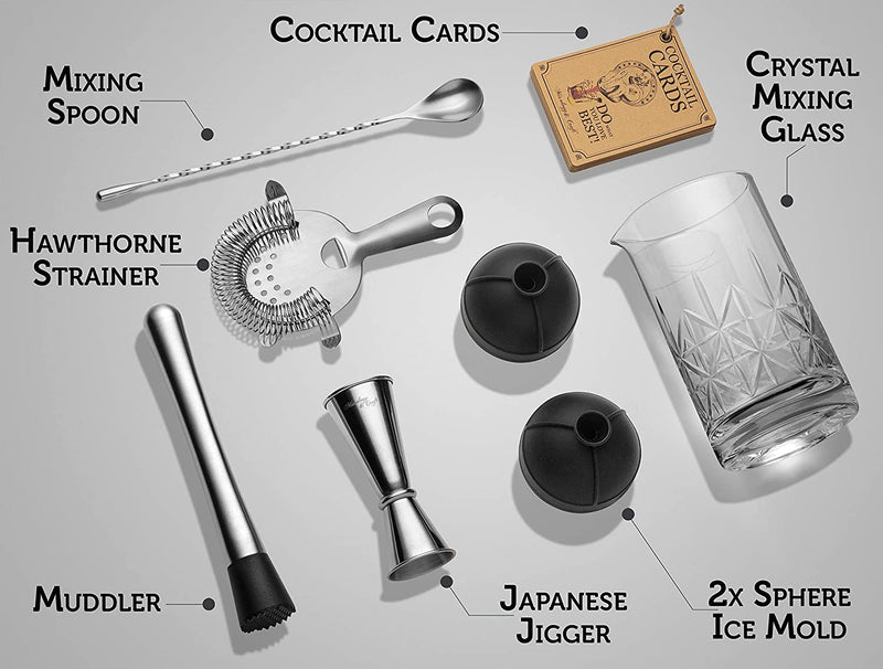 Mixology & Craft Cocktail Set - 7-Piece Bartender Kit - Mixing Glass Set Includes Crystal Stirring Glass (24Oz), Japanese Jigger, Spoon, Muddler and Strainer - Bar Accessories and Tools Home & Garden > Kitchen & Dining > Barware Mixology & Craft   