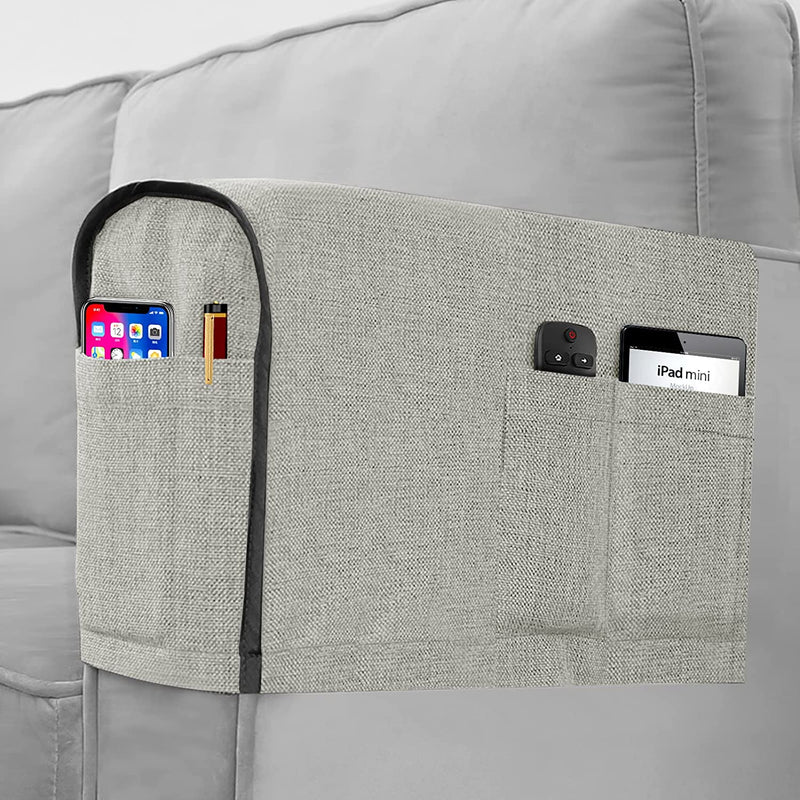Joywell Linen Armrest Covers for Living Room Anti-Slip Sofa Arm Protector for Dogs, Cats, Pets Armchair Slipcover for Recliner with 4 Pockets for TV Remote Control, Phone, Set of 2, Black Home & Garden > Decor > Chair & Sofa Cushions Joywell Silver Gray 8 inch width 