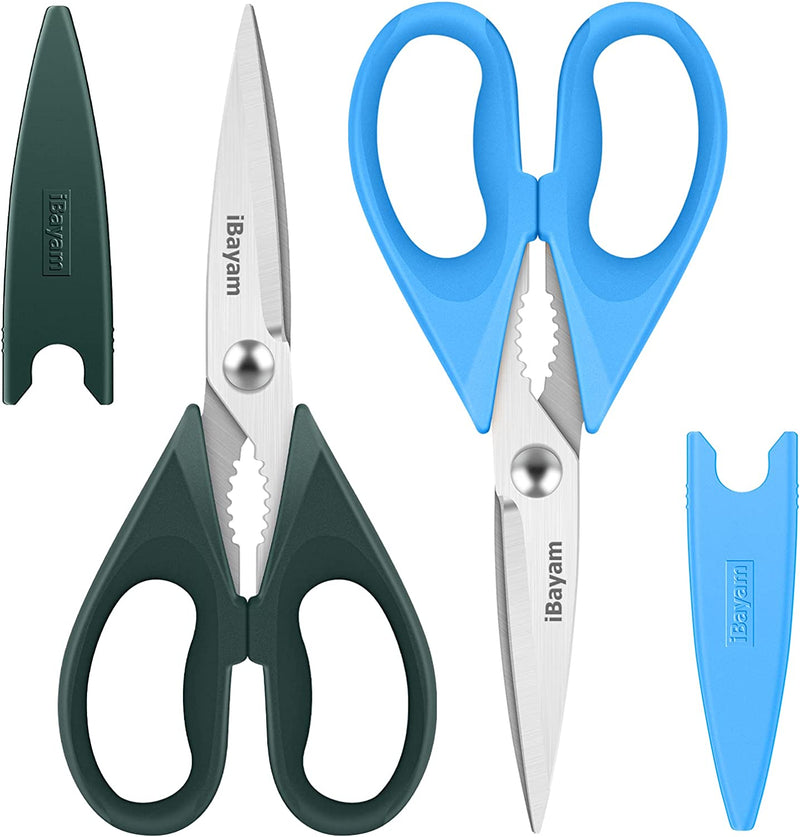 Kitchen Shears, Ibayam Kitchen Scissors Heavy Duty Meat Scissors Poultry Shears, Dishwasher Safe Food Cooking Scissors All Purpose Stainless Steel Utility Scissors, 2-Pack (Black Red, Black Gray) Home & Garden > Kitchen & Dining > Kitchen Tools & Utensils iBayam Lake Blue, Forest Green  