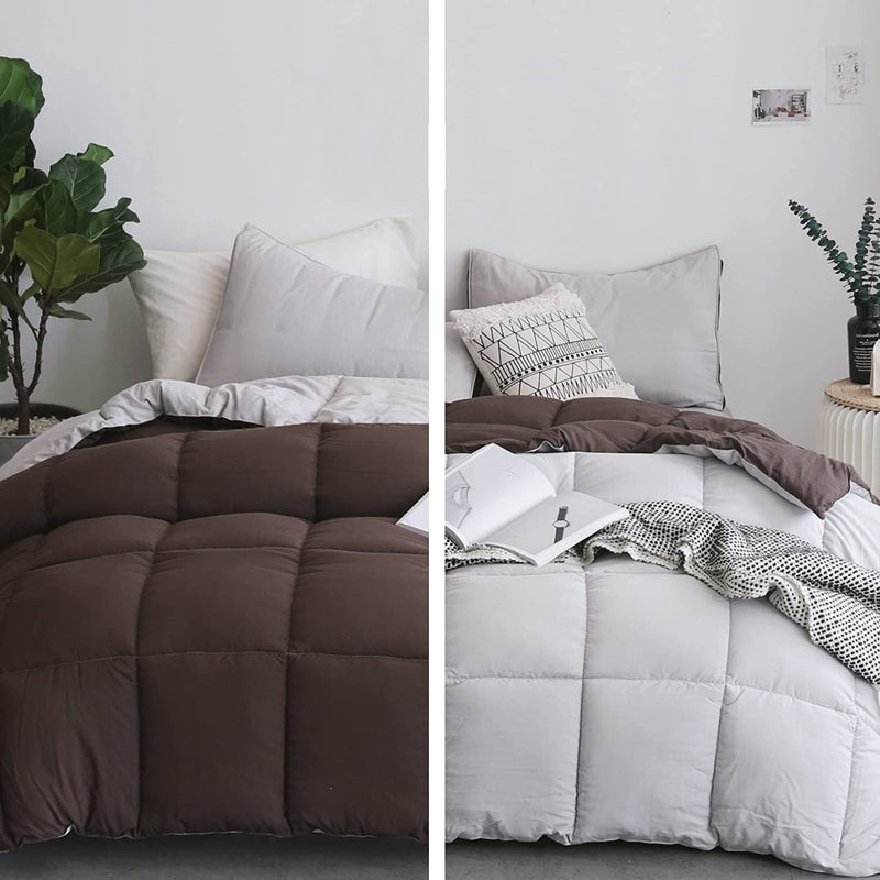 KASENTEX All Season down Alternative Quilted Comforter Set - Reversible Duvet Insert - Machine Washable (Navy/Coral, Twin Set)