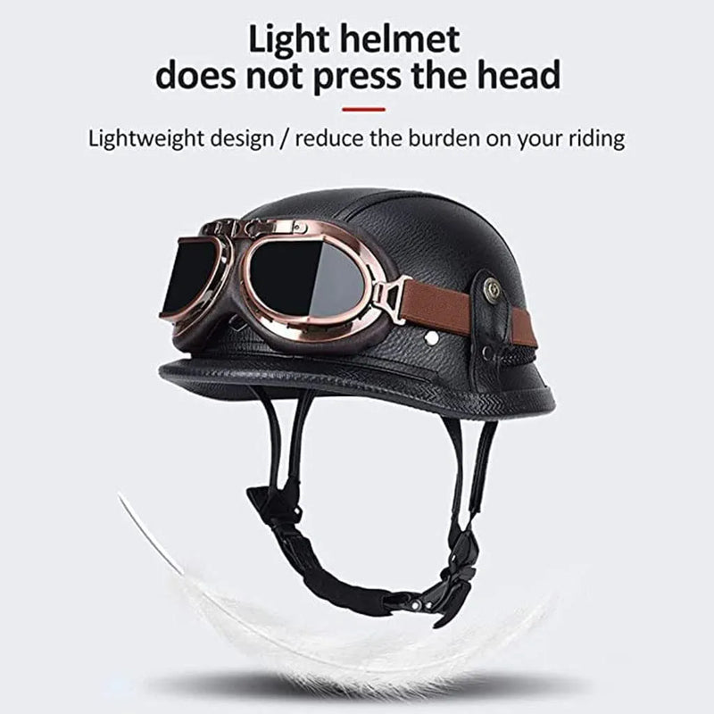 German Style Leather Motorcycle Helmets, Adult Retro Thin Skull Cap Half Helmet for Men Women, DOT Approved Vintage Open Face Half Shell Helmet for Bicycle Cruiser Scooter Mopeds Sporting Goods > Outdoor Recreation > Cycling > Cycling Apparel & Accessories > Bicycle Helmets Aanlun   