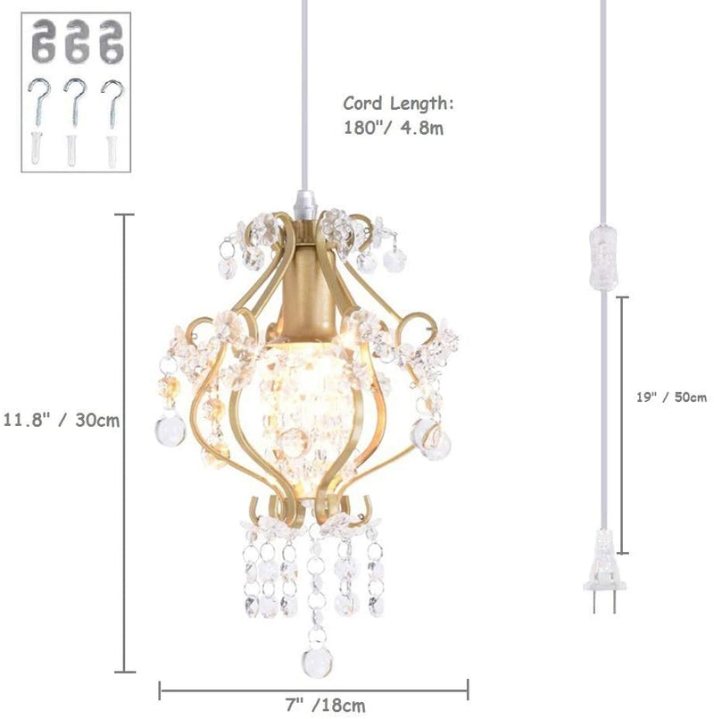 Surpars House Elegant Mini Chandelier Plug in Crystal Pendant Light,Golden Home & Garden > Lighting > Lighting Fixtures > Chandeliers Surpars House   