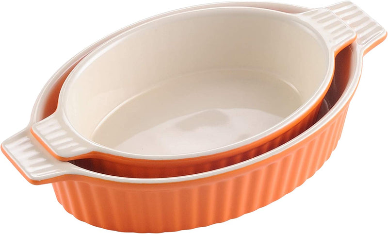 MALACASA Ceramic Baking Dish Set, Oval Bakeware Set of 2 (12.75"/14.5"), Baking Pans for Cooking with Handles for Lasagna/Pie/Casseroles/Tapas, Series Bake, Orange Home & Garden > Kitchen & Dining > Cookware & Bakeware MALACASA Orange Oval (9.5"/11.2.5" ) 