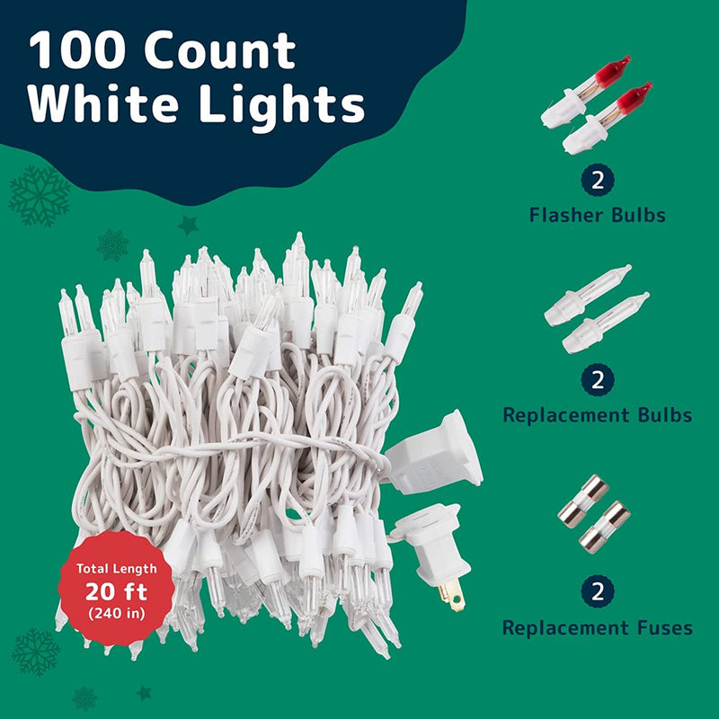 Prextex Christmas Lights (20 Feet, 100 Lights) - Clear White Christmas Tree Lights with White Wire - Indoor/Outdoor Waterproof String Lights - Warm White Twinkle Lights Home & Garden > Lighting > Light Ropes & Strings Prextex   
